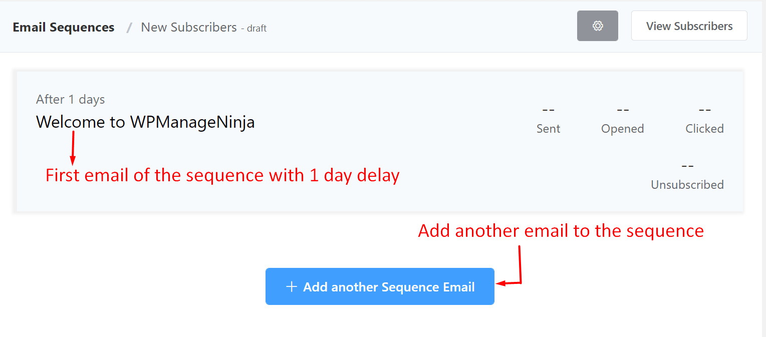 FluentCRM Add another email to the Sequence