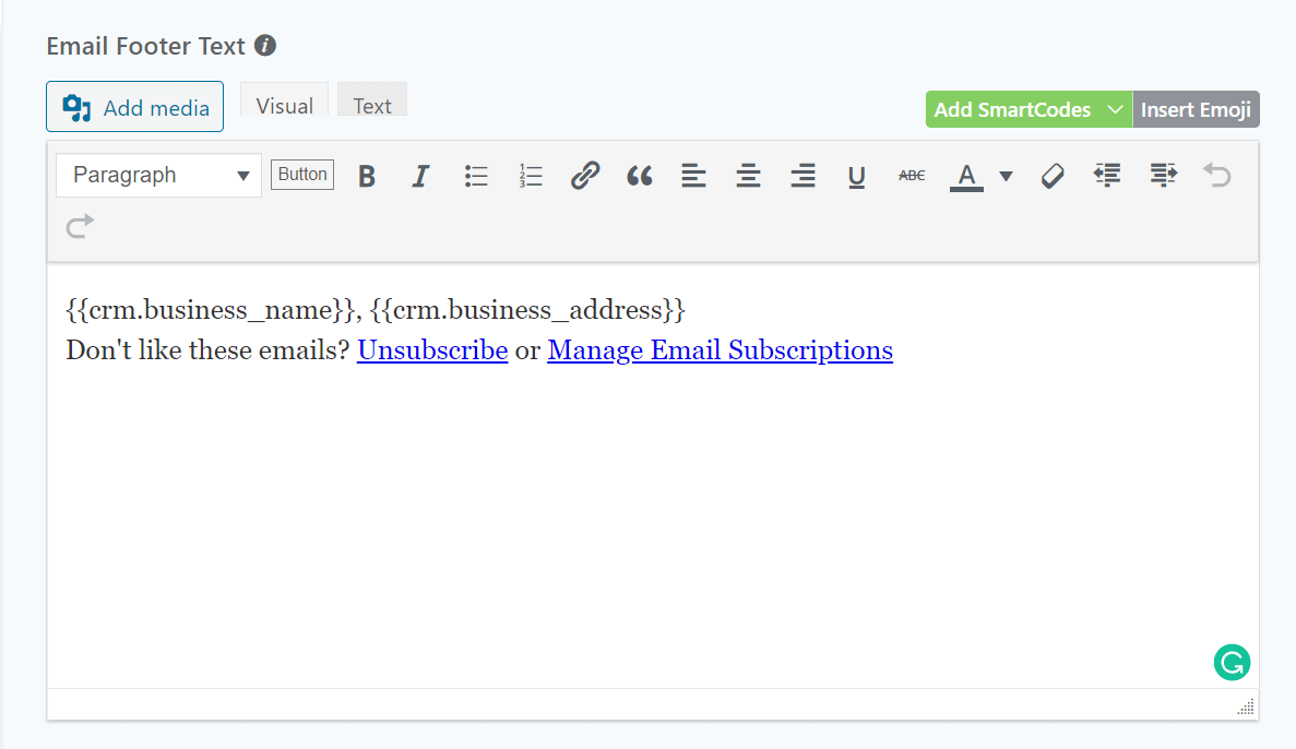 FluentCRM Email Footer Text