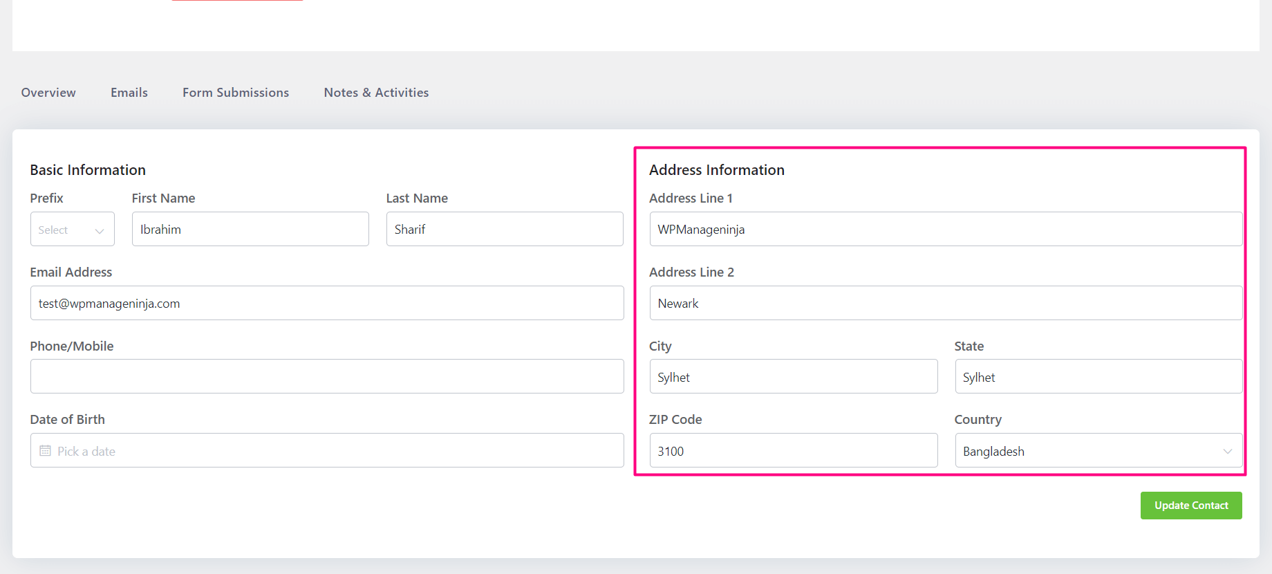 crm form advanced submission overiview