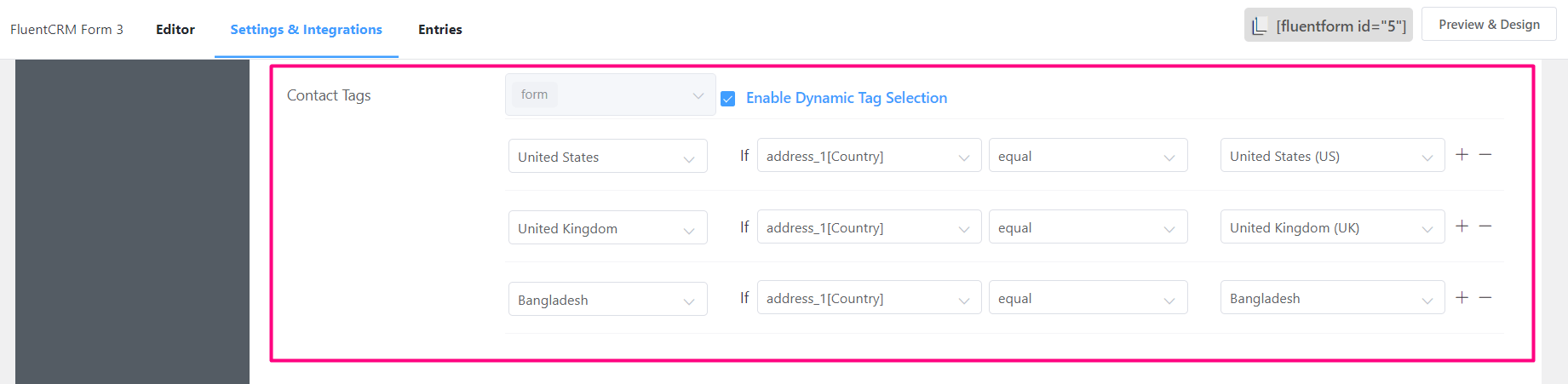 crm form crm feed dynamic tags