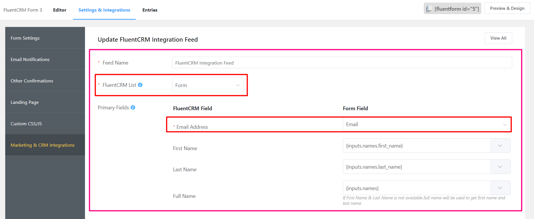 crm form crm feed primary