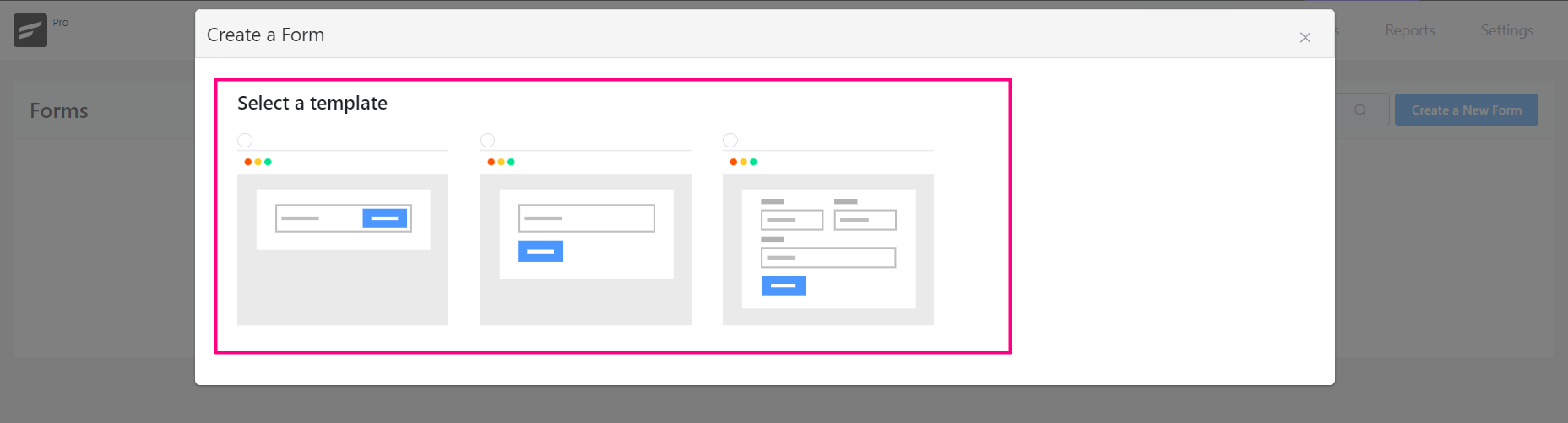 crm form select template