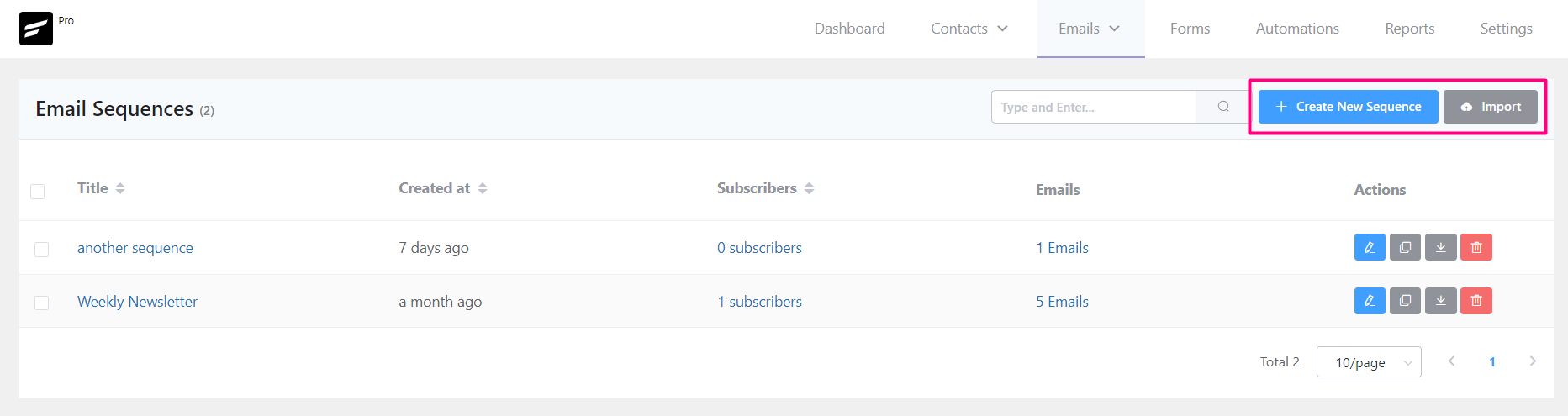 crm sequence create import