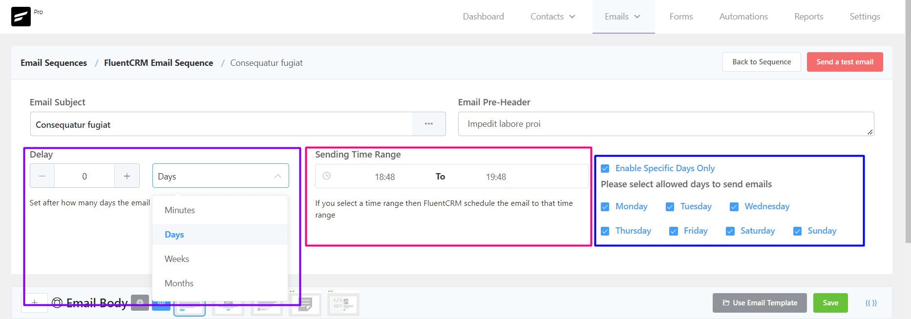 crm sequence settings