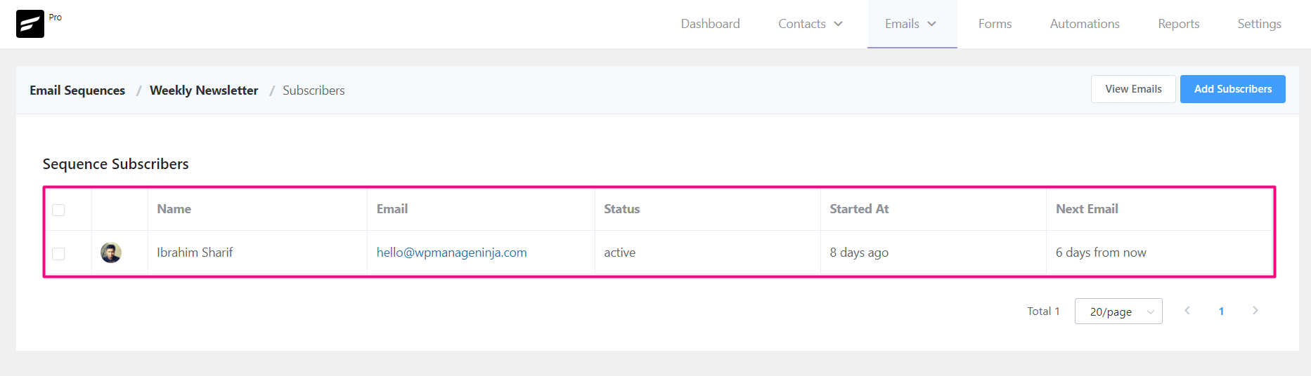 crm sequence subscribers