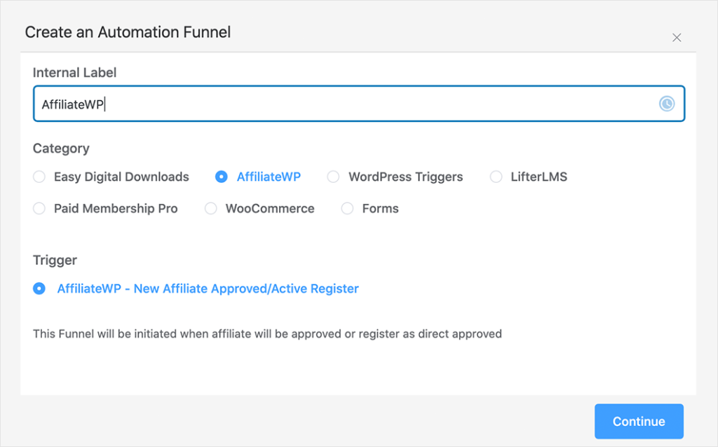 affiliateWP automatically import affiliates to fluentcrm