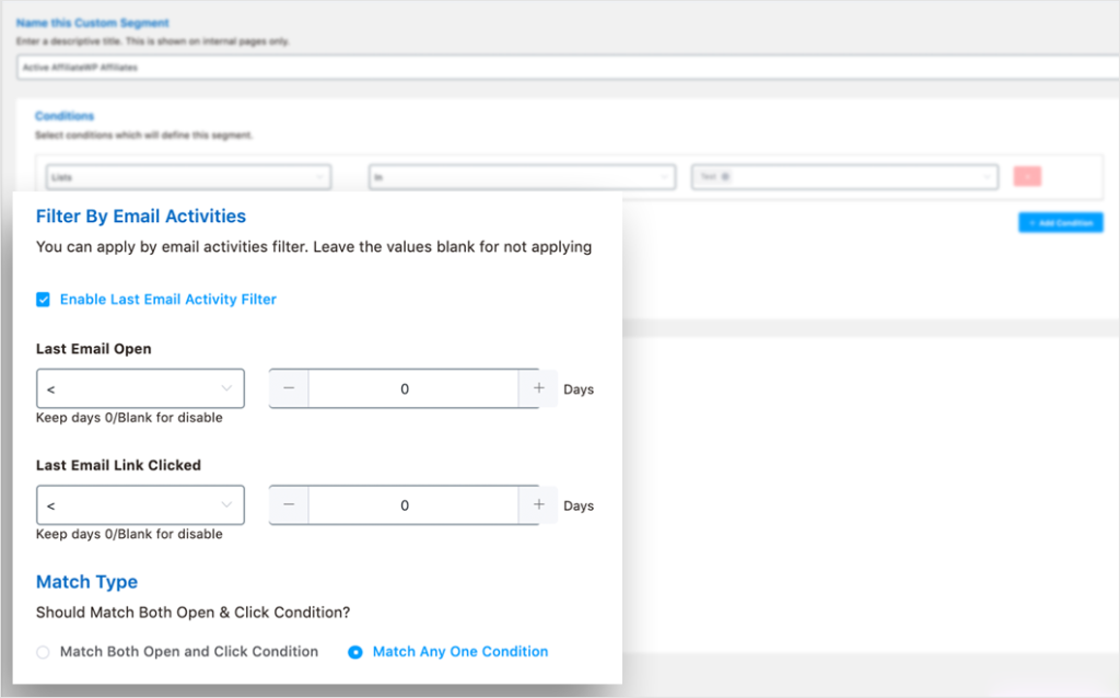 sort affiliates based on activities with fluentcrm