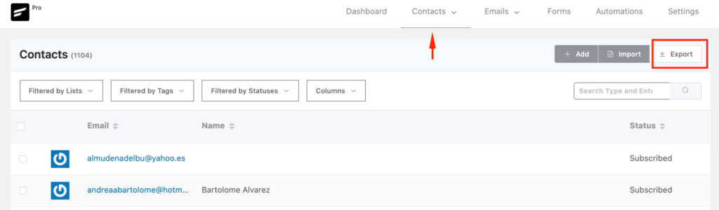 Export Contacts from FluentCRM