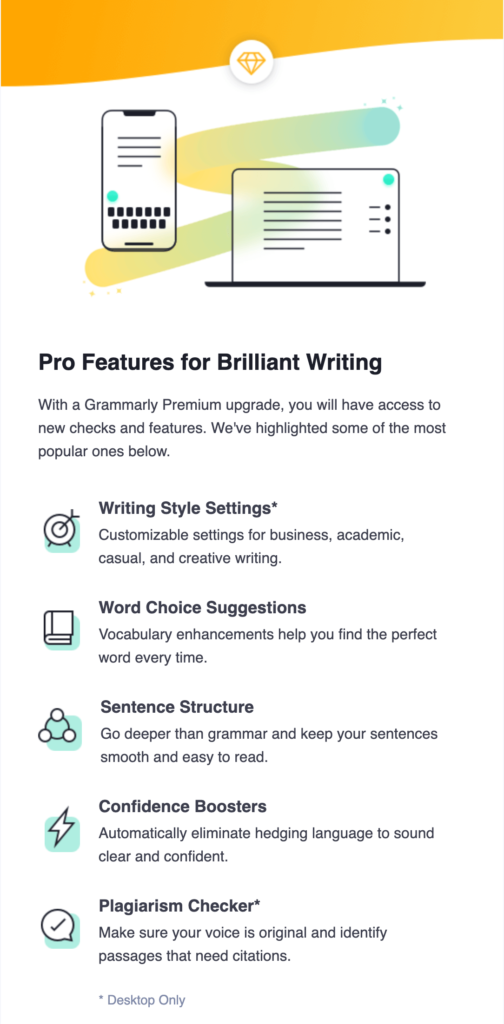 Grammarly email breakdown, welcome email sections, grammarly premium