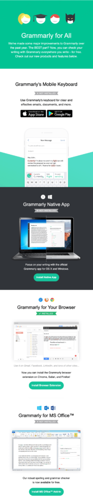 Grammarly email breakdown, welcome email section