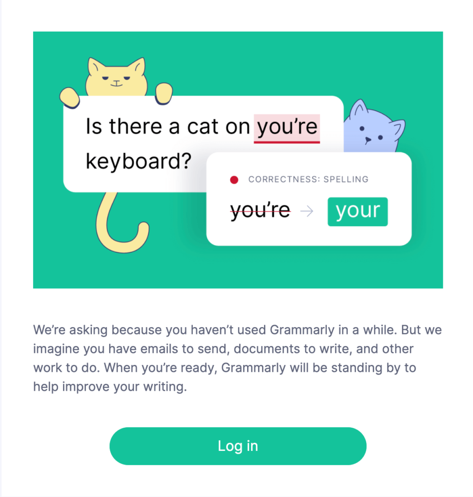 Grammarly email breakdown, welcome email sections, customer retention email