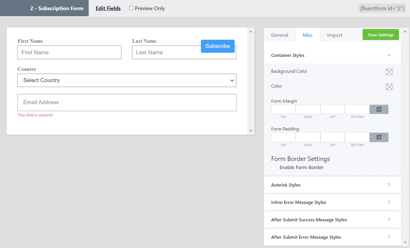 fluent form styling options