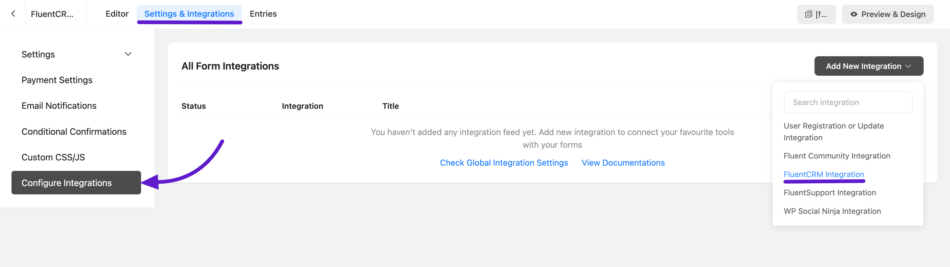 fluentfroms integation with fluentcrm 2