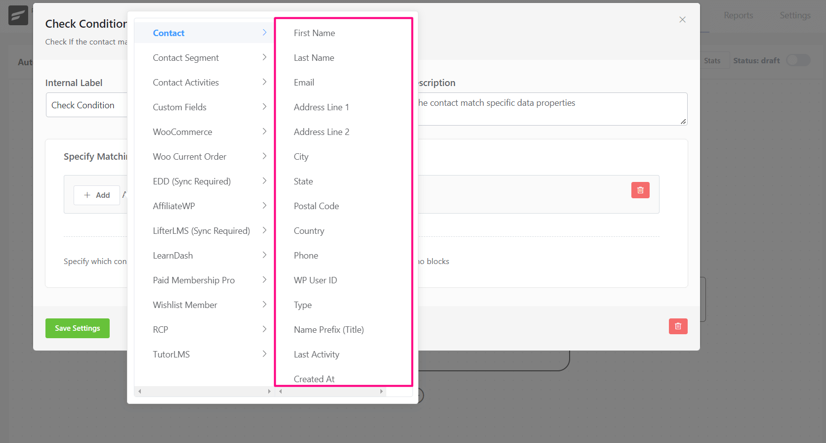 crm action conditional contact