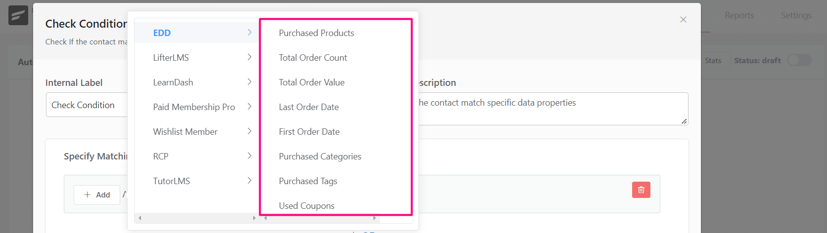 crm action conditional edd