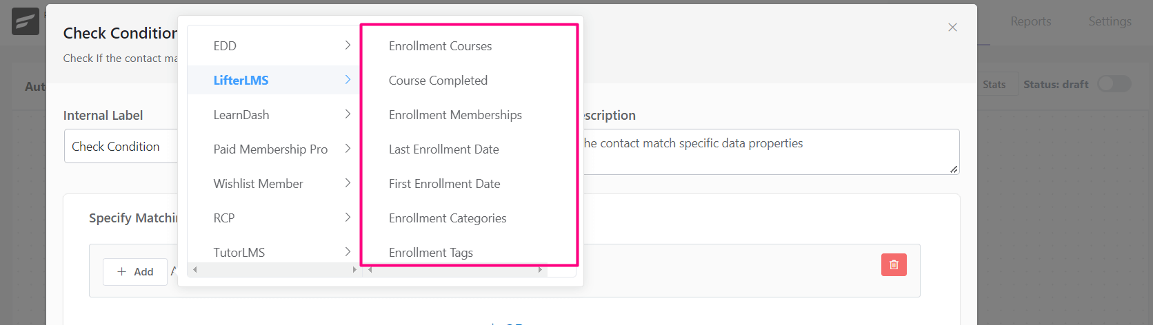 crm action conditional lifterlms