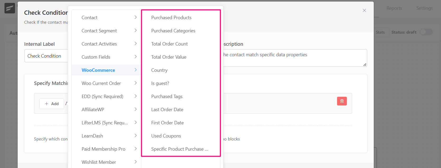 crm action conditional woocommerce