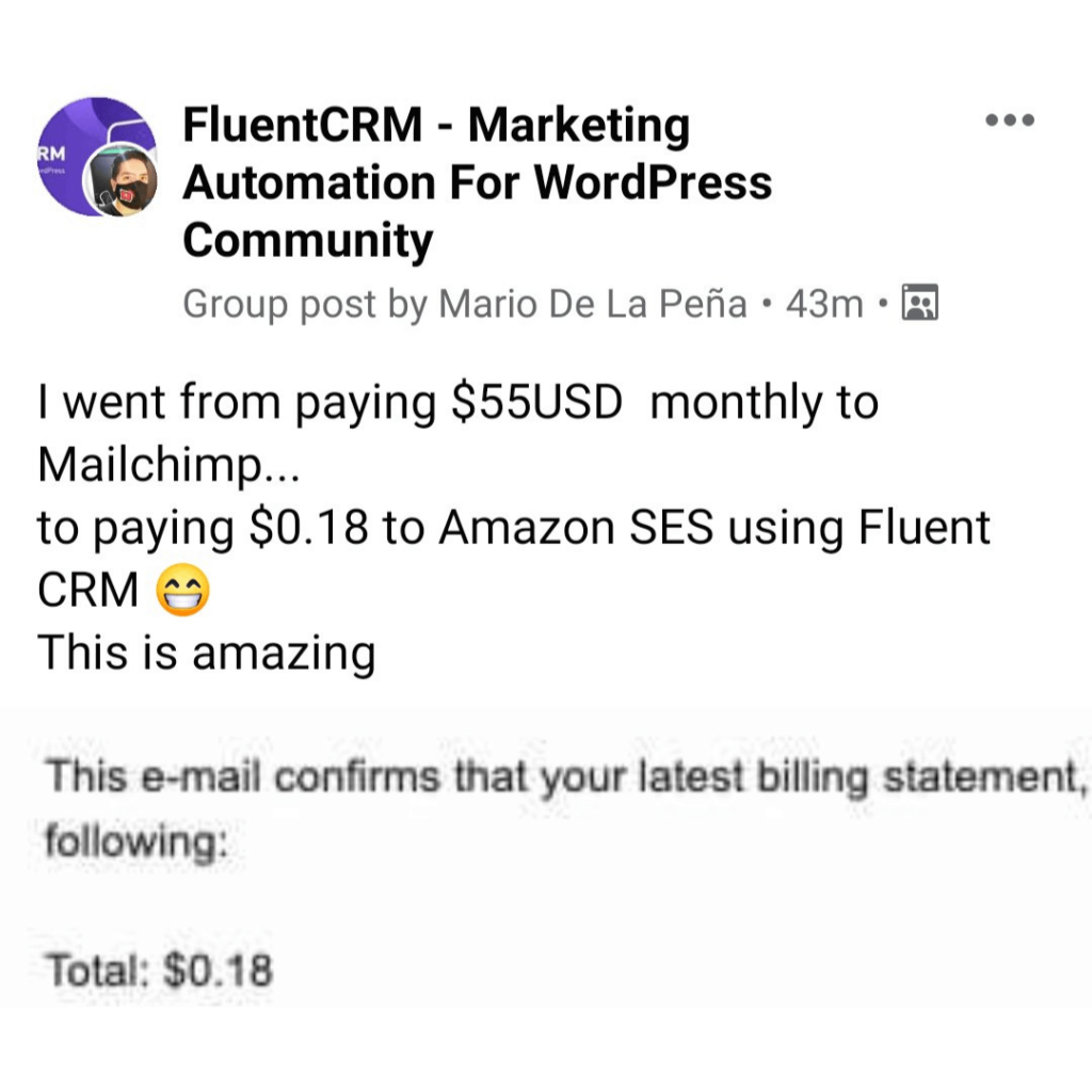 fluentcrm user review, fluentcrm testimonial, fluentcrm user opinion