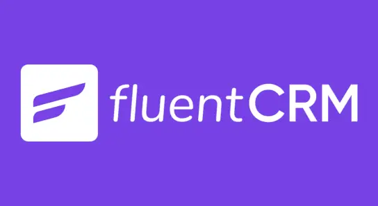 FluentCRM logo and brand name on a purple background.