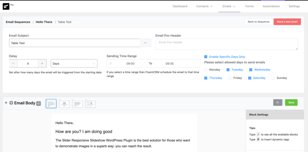 adding an email template in fluentcrm, fluentcrm email sequence
