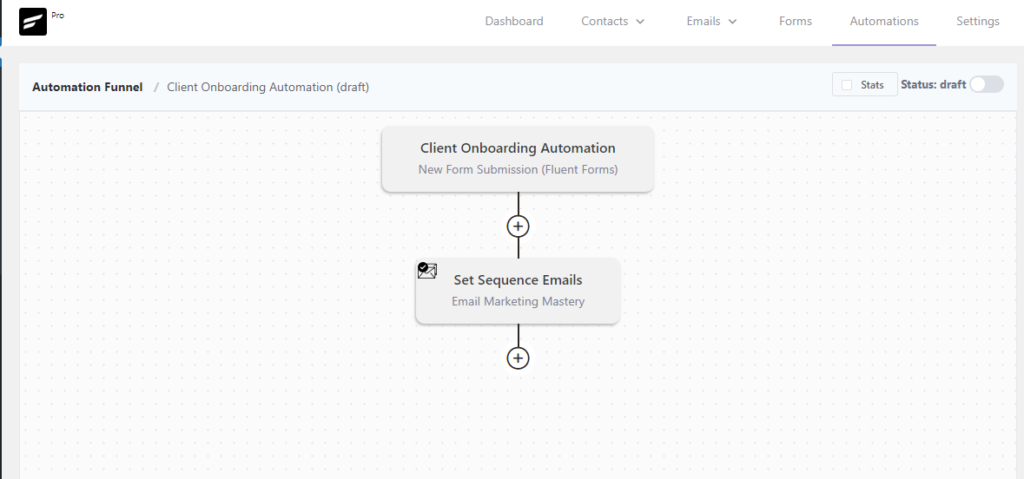 adding sequenced emails in fluentcrm automations, fluentcrm email sequence