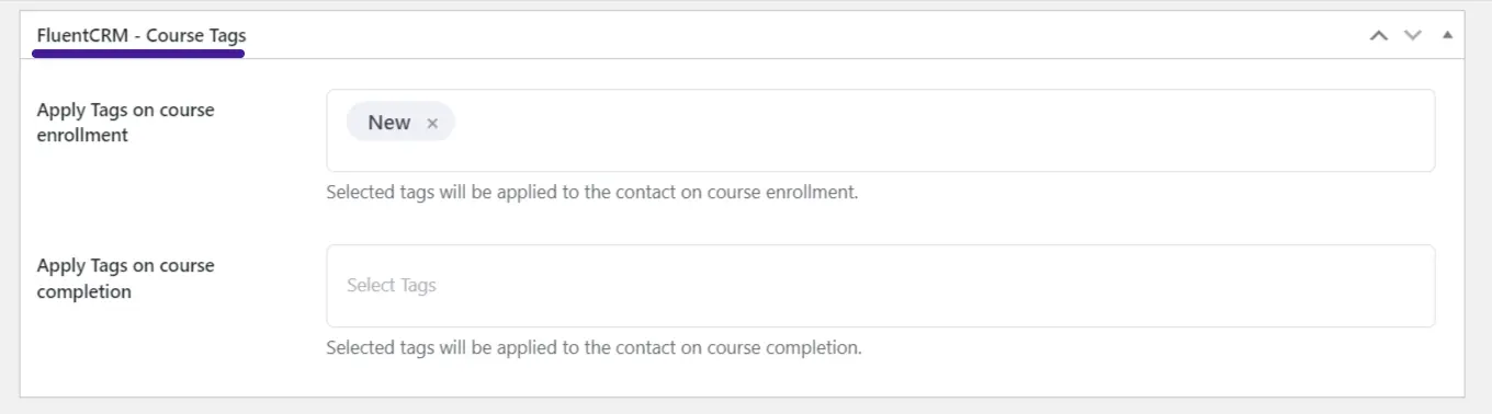 fluentcrm tags for course