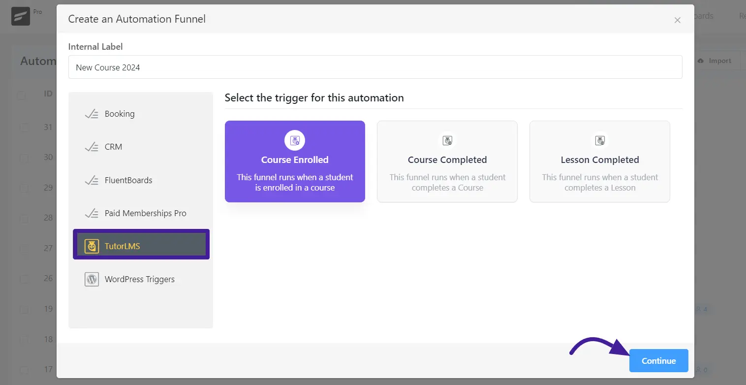 tutorlms trigger