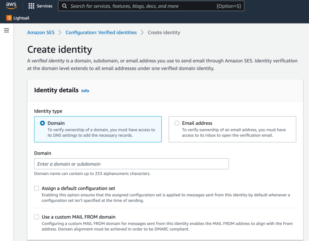 verifying domain name in amazon ses