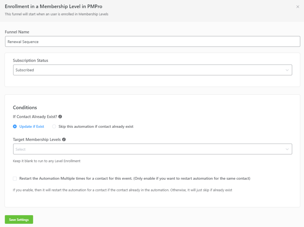 Renewal sequence automation in fluentcrm