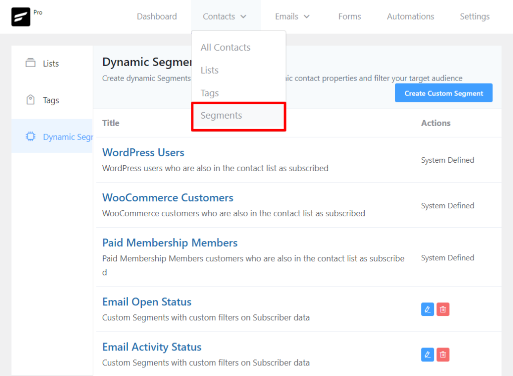 fluentcrm dynamic segments