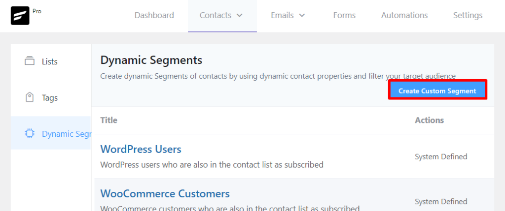 creating custom segment in fluentcrm