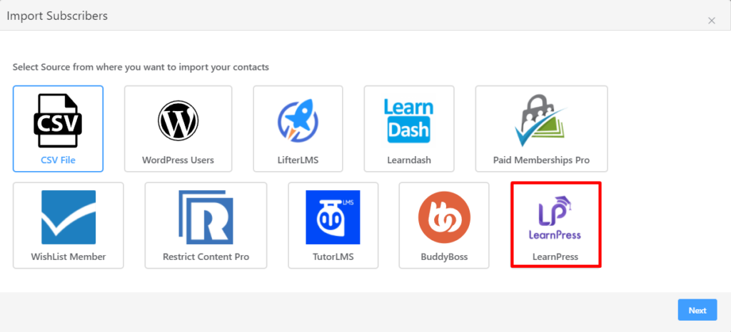 learnpress contact import
