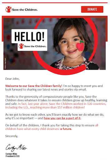 save the children welcome email