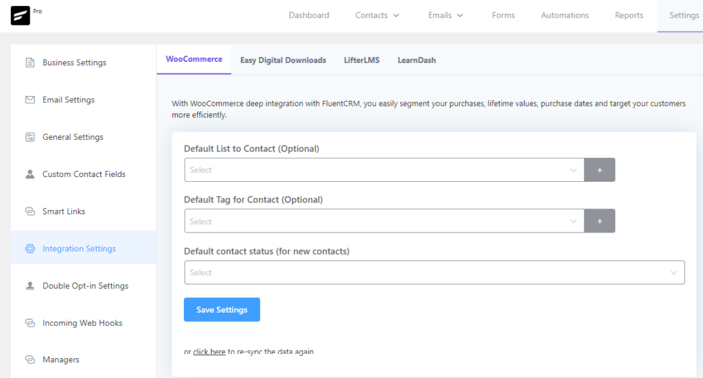 fluentcrm contact sync