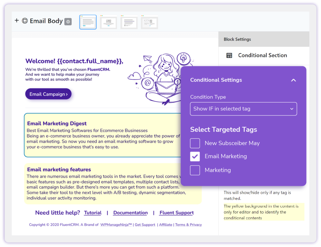 fluentcrm dynamic email body