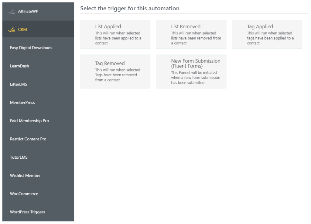 fluentcrm triggers