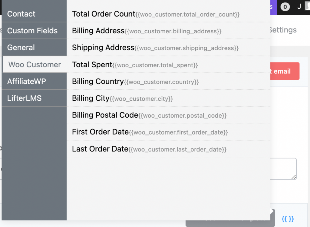 available woocommerce shortcodes in fluentcrm
