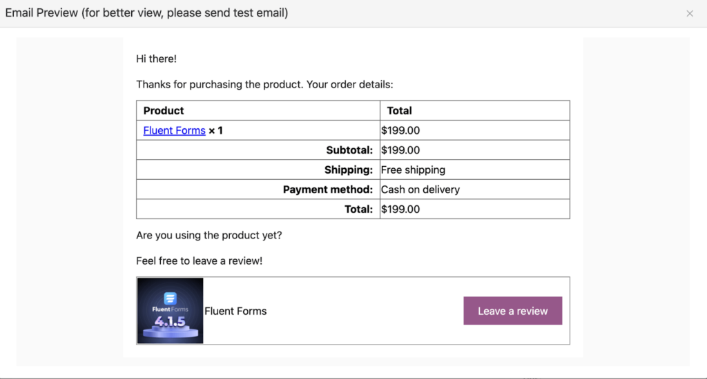 fluentcrm woocommerce details and review table
