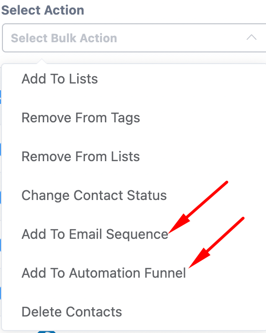 available bulk action in fluentcrm