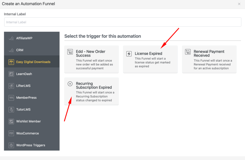 fluentcrm easy digital downloads new triggers