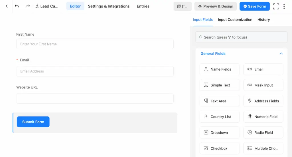 creating form with fluent forms