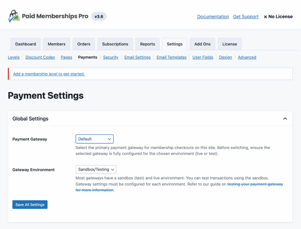 paid memberships pro payment gateway setup