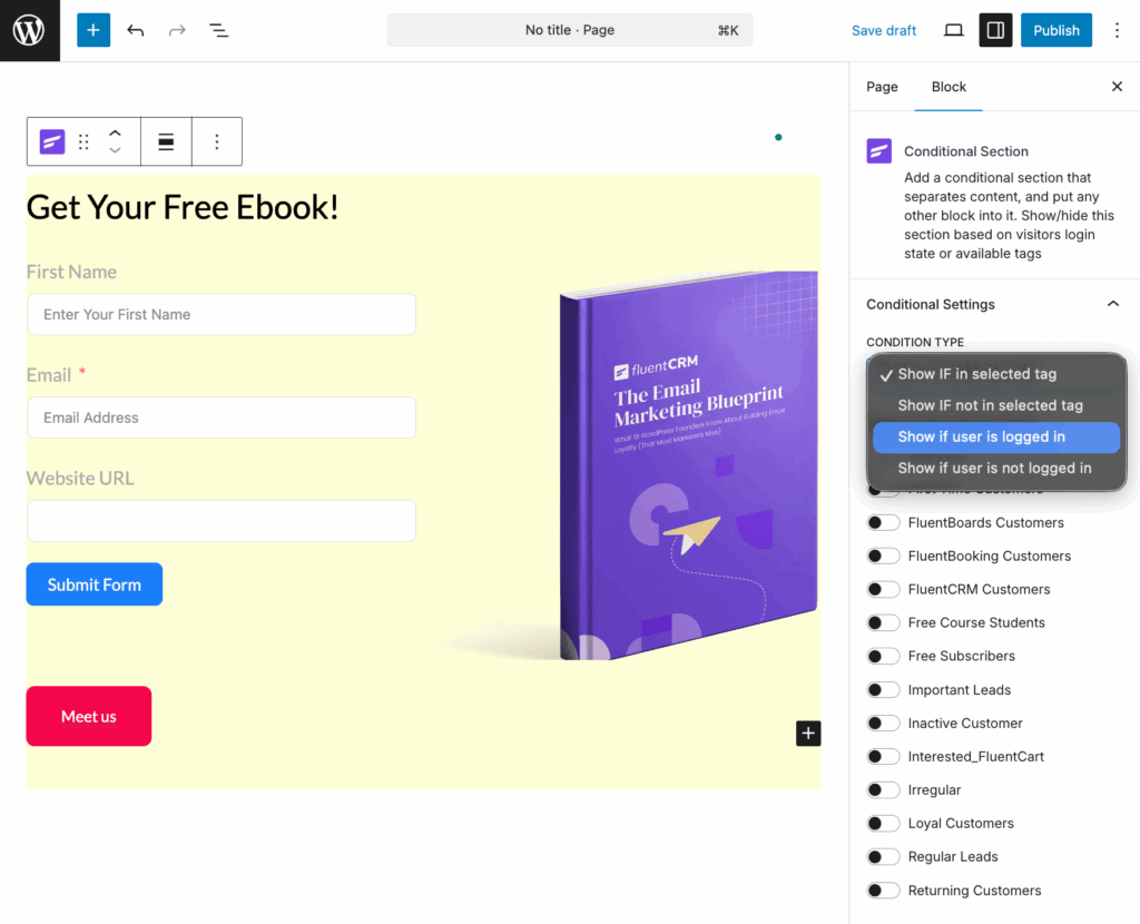 content gating using FluentCRM