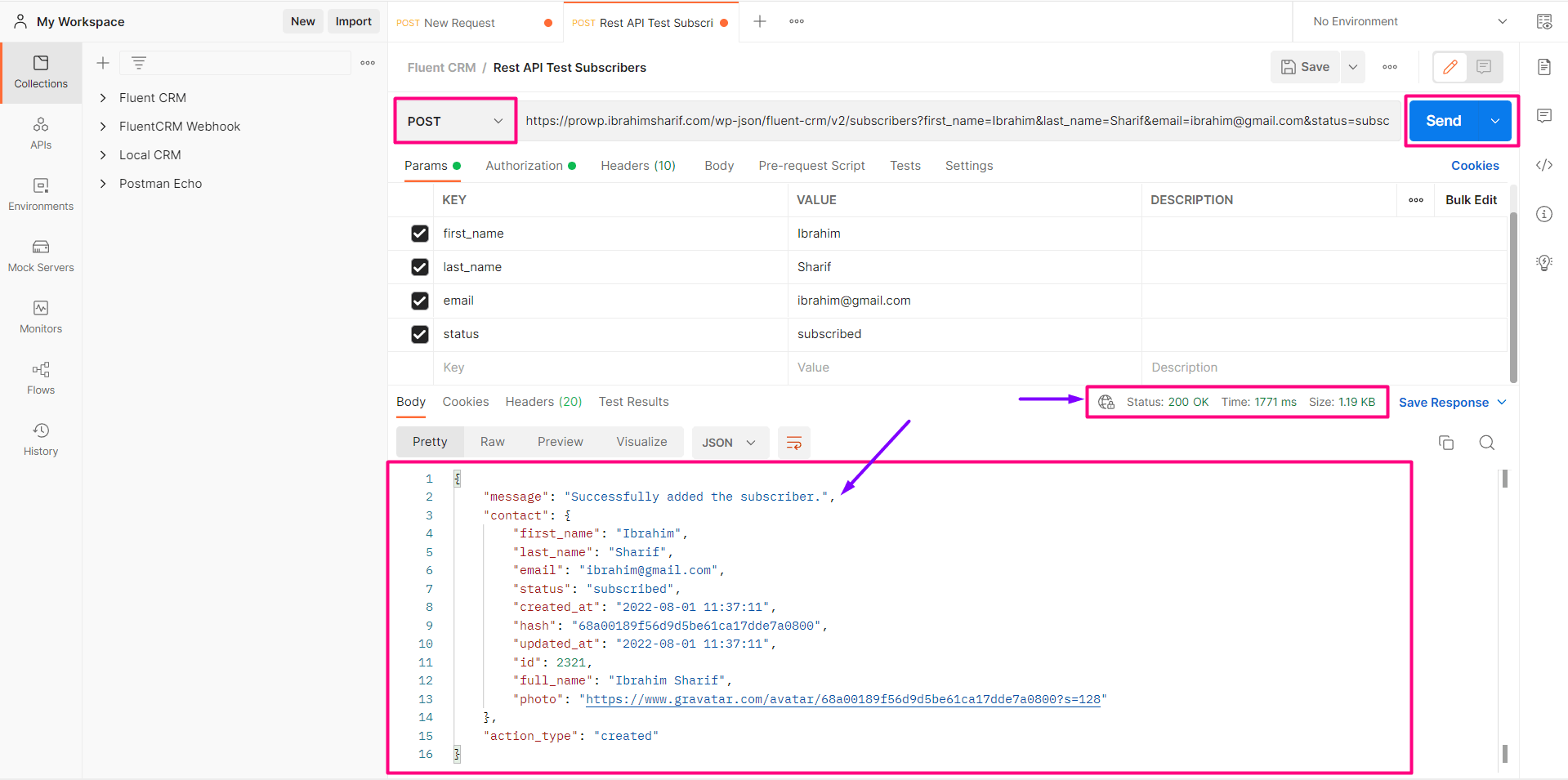 crm rest api post result