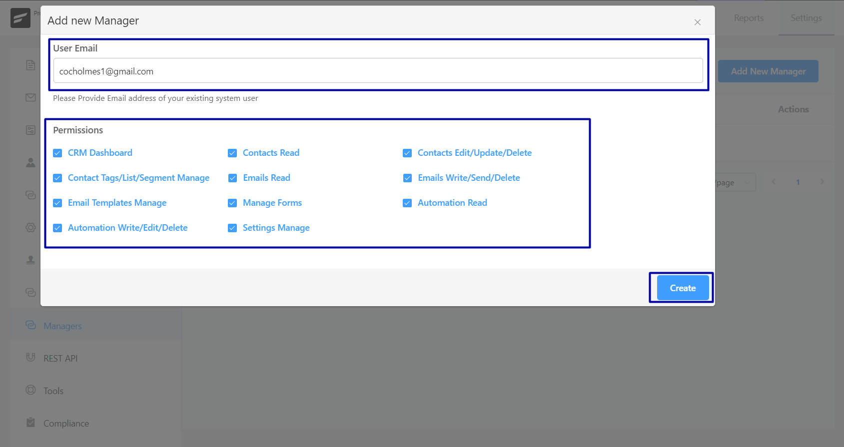 crm create manager