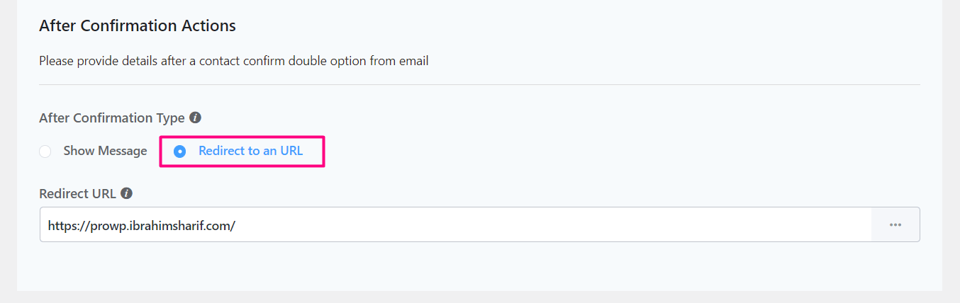crm double opt in after confirmation redirect