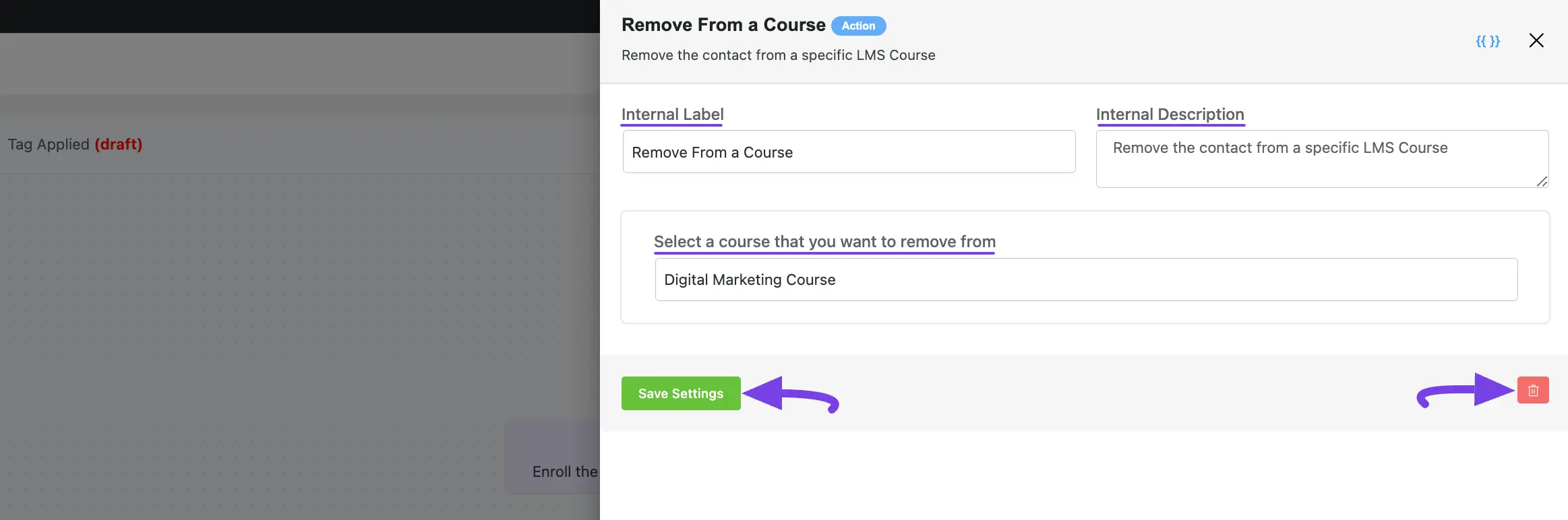 Remove from a course in LifterLMS