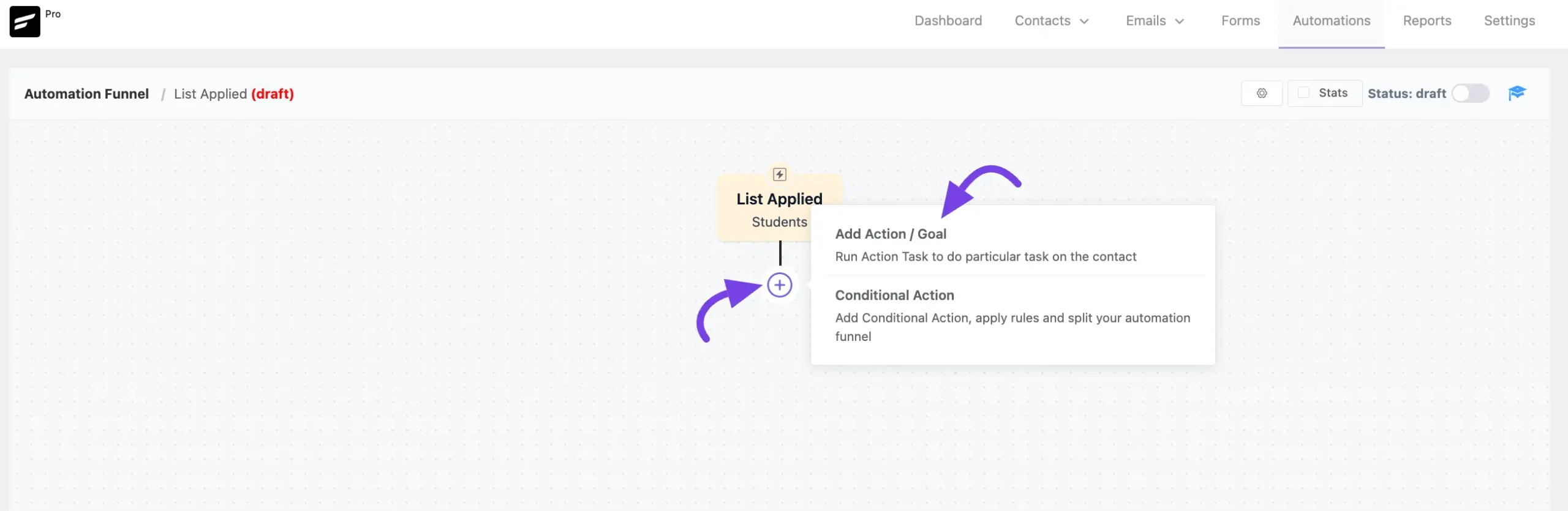 add action : goal option