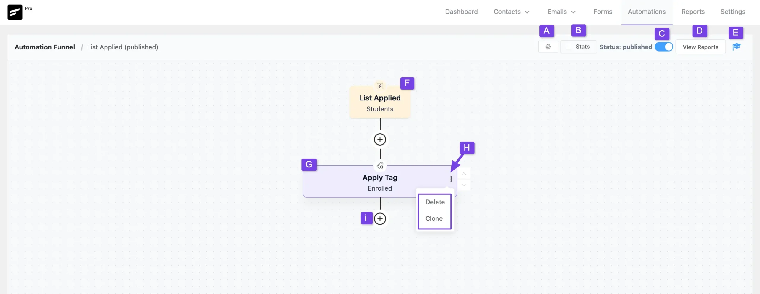 all options of automation editor