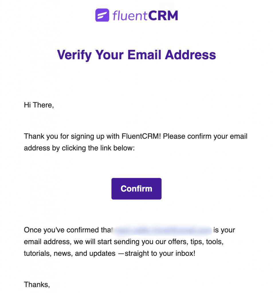 double opt in email from fluentcrm